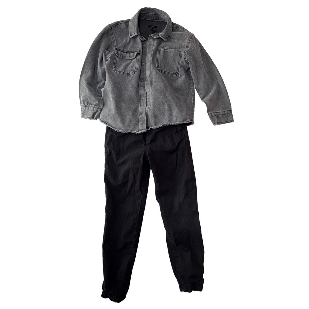 Boys Forever 21 Gray Denim Outfit Bundle Size 9/10 Shirt & Jogger Pants 2 Pc